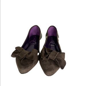 Escada Laurél Canvas Suede Bow Zebra Print Pointed Toe Flats